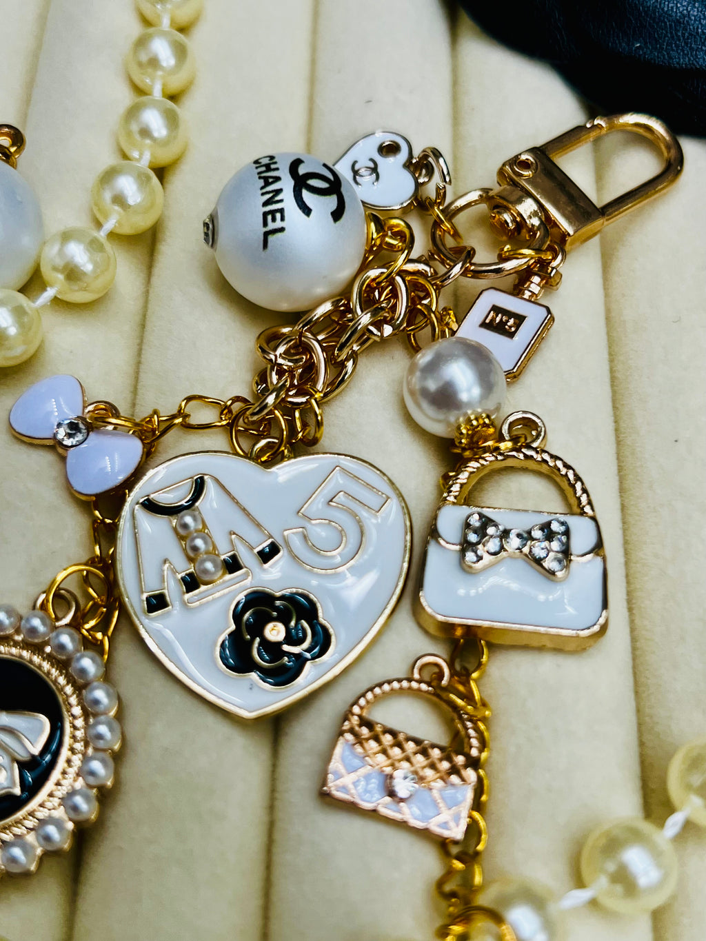 Chanel Gold & White Keychain