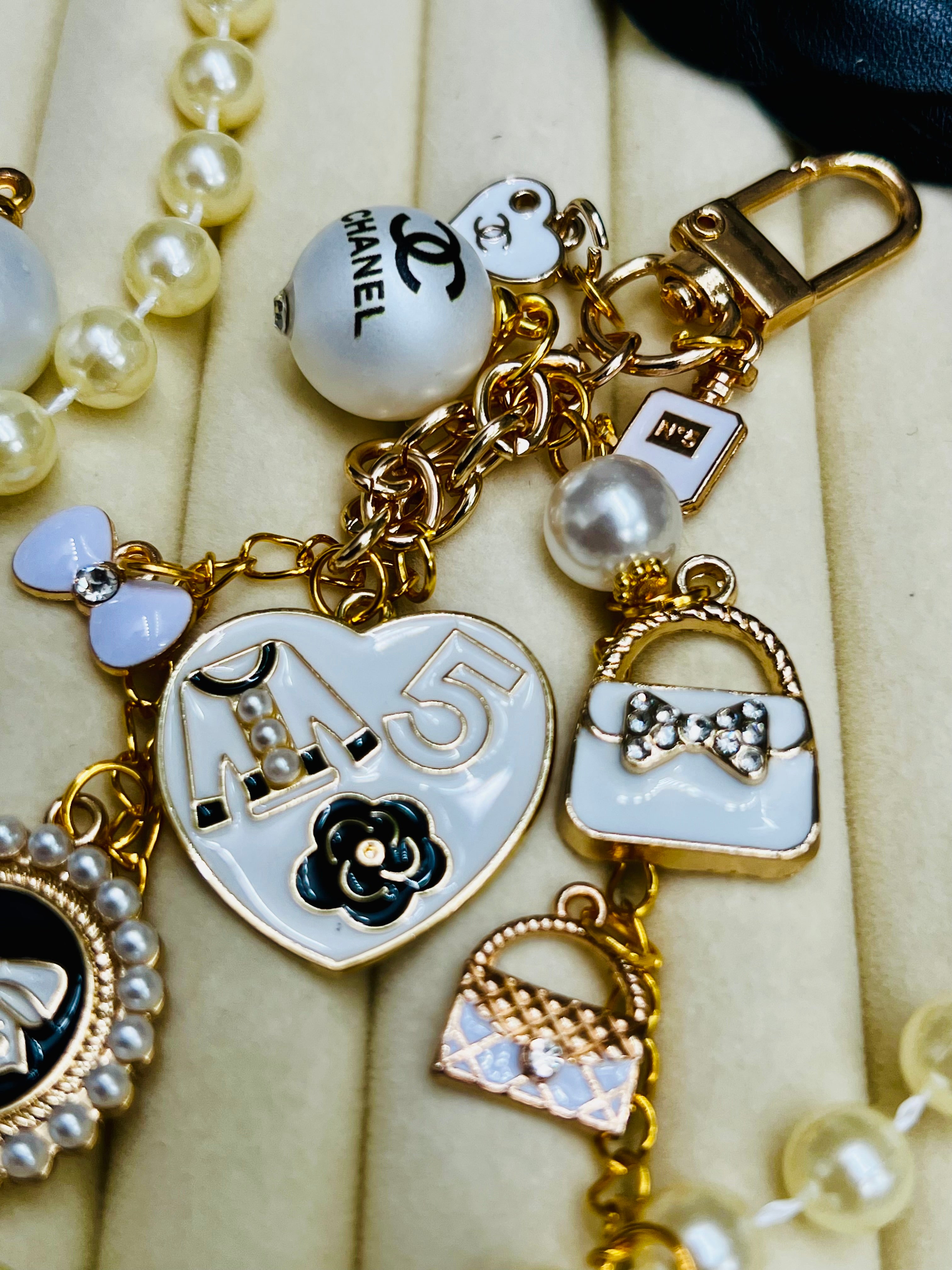 Chanel Gold & White Keychain