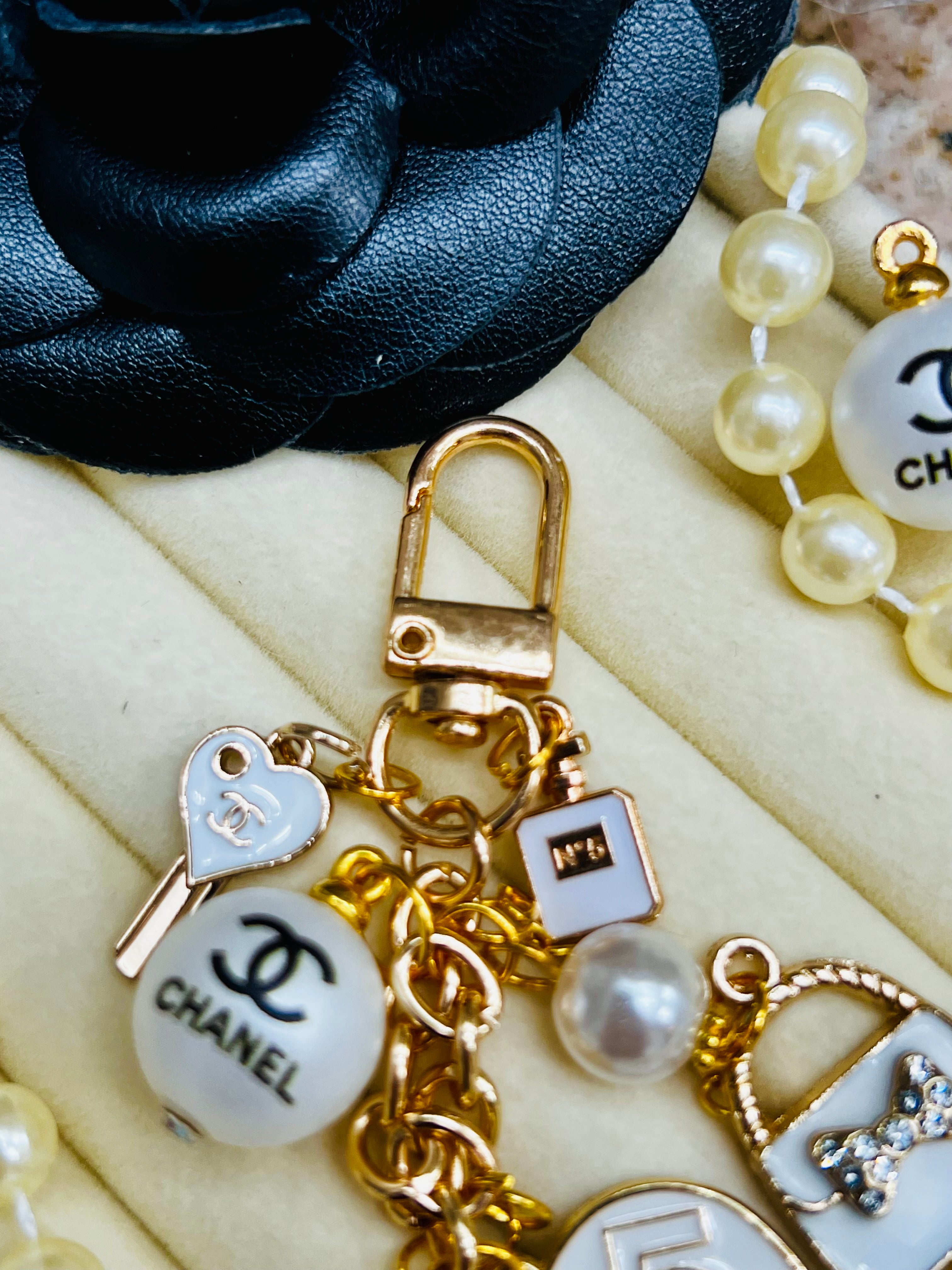 Chanel Gold & White Keychain