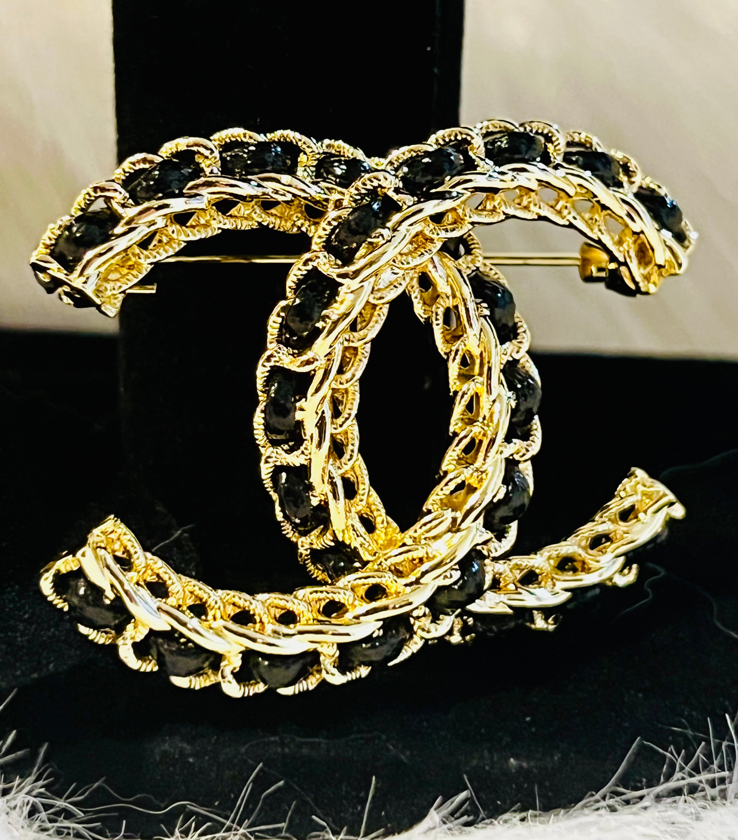 CHANEL Gold & Black Braided Brooch