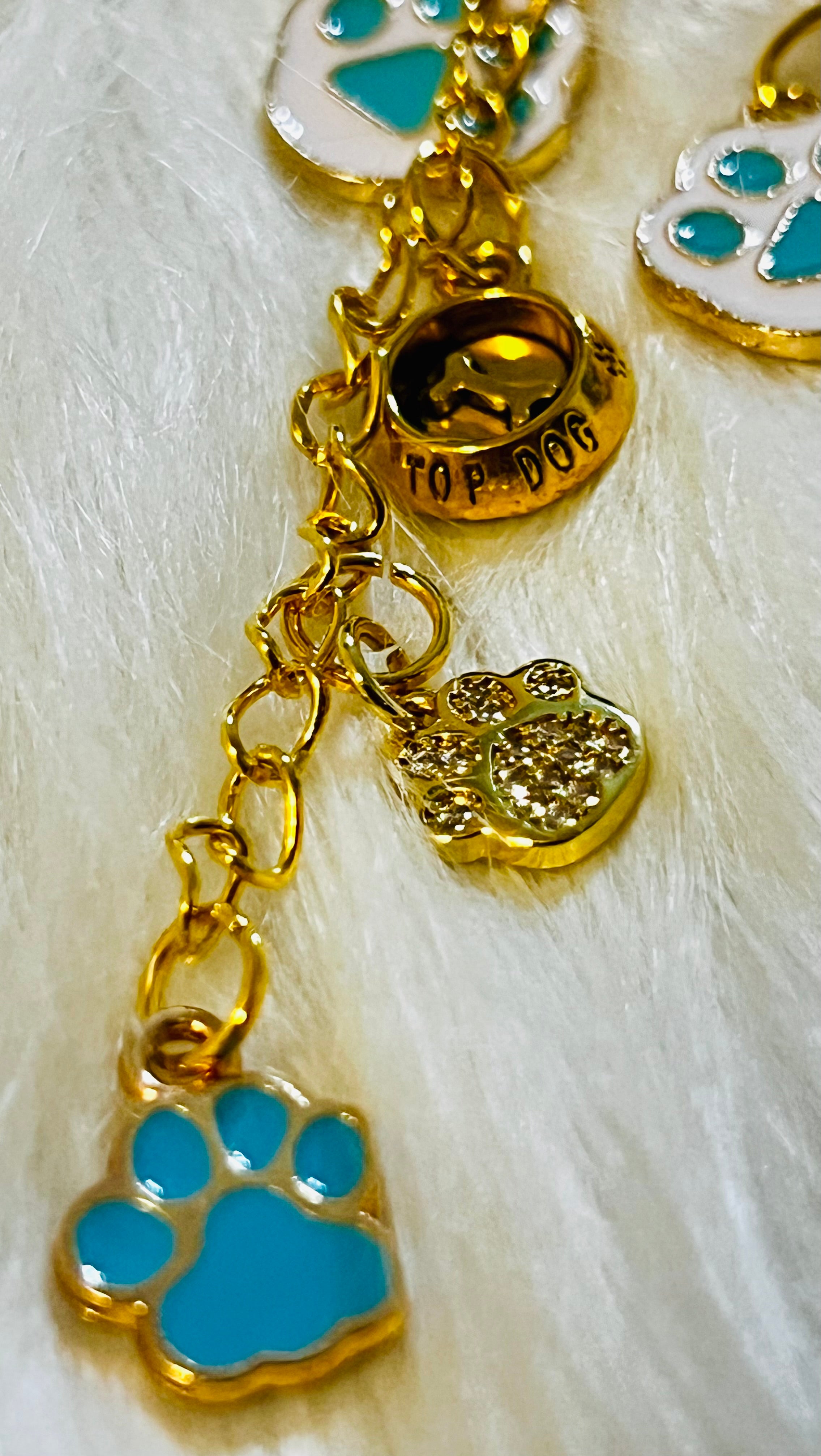 LV Blue & Gold Paw Print Charm Keychain 🐾💎