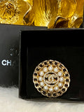 CHANEL Iconic Gold Brooch Featuring Pearl & Crystal Accents G