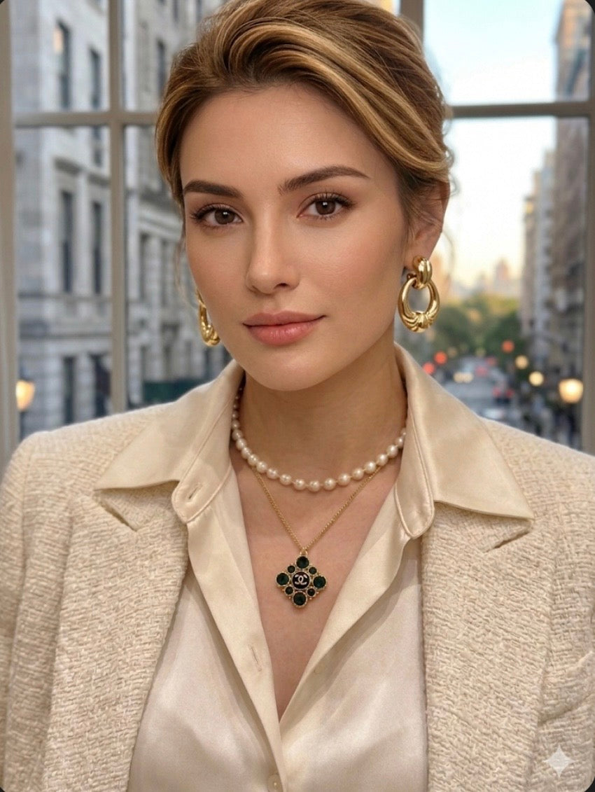 Vintage Inspired Emerald Chanel Pendant