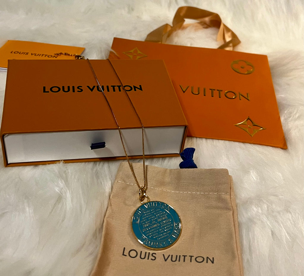 LOUIS VUITTON Trunks & Bags Iconic Teal Pendant Box Chain Necklace
