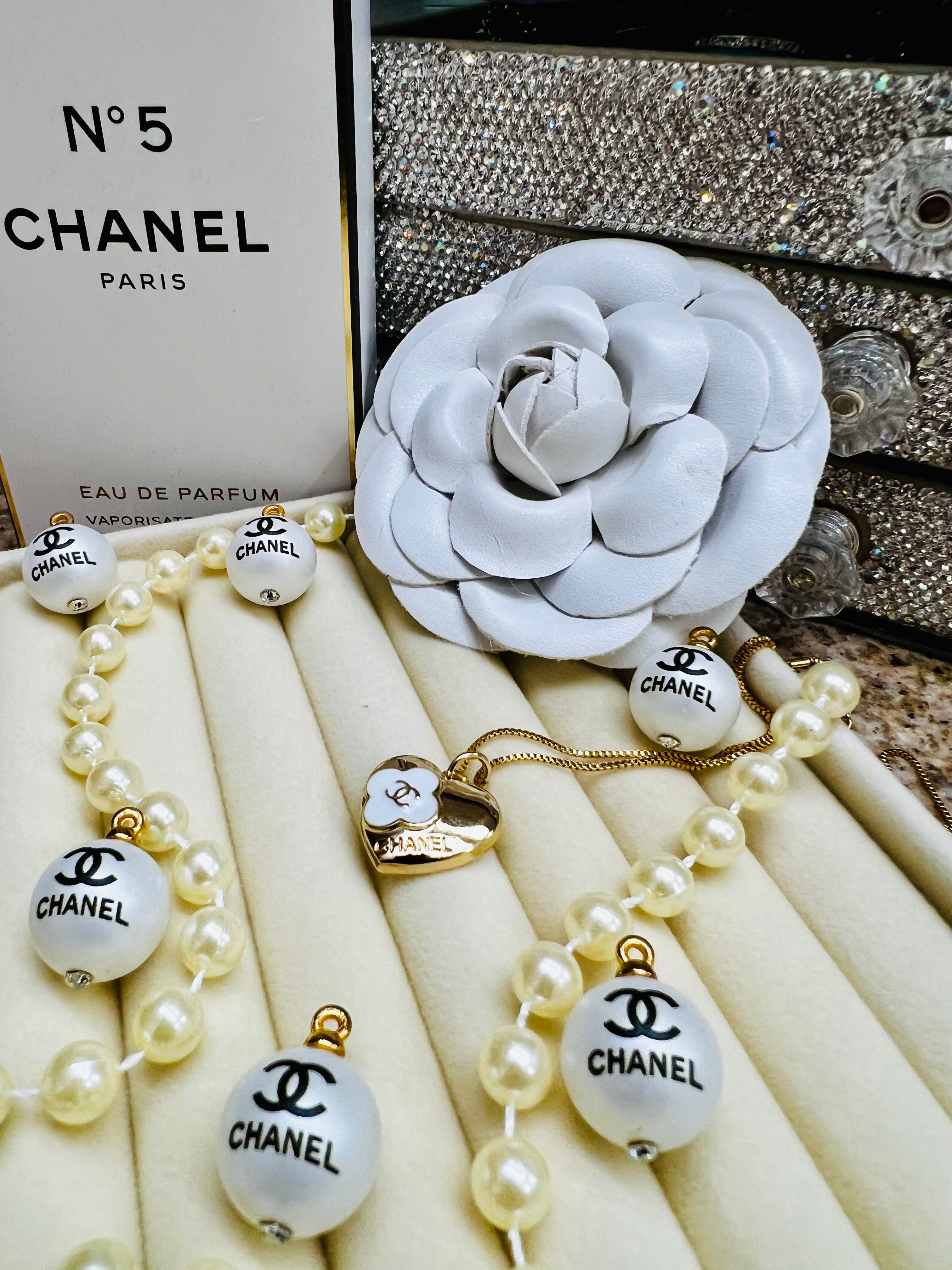 Chanel Gold & White Heart Pendant Necklace