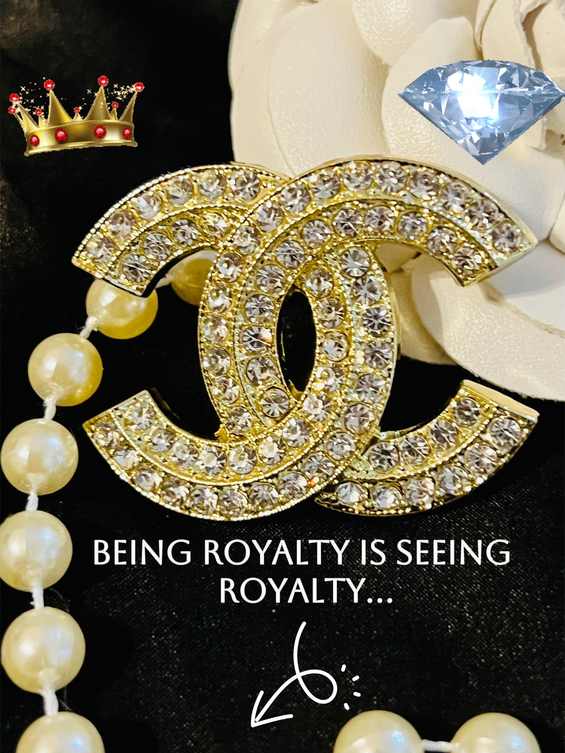 CHANEL Gold with Rhinestone Brooch