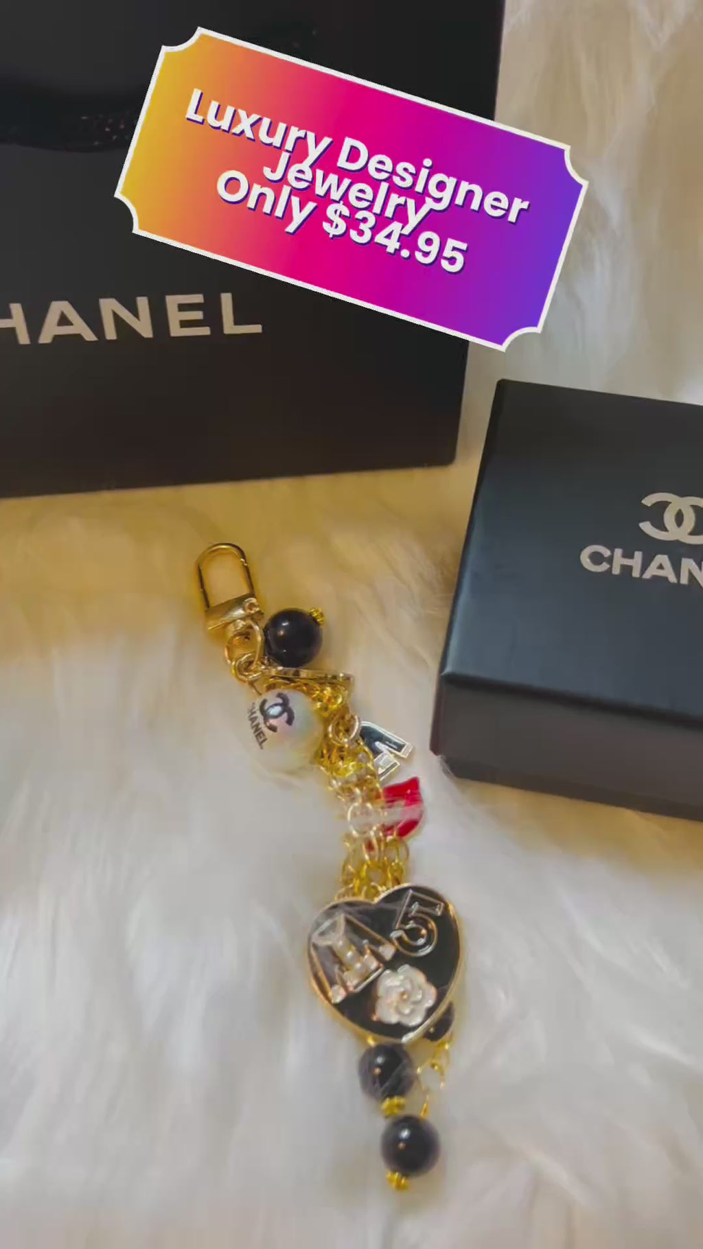 CHANEL Black & Gold Charm Keychain