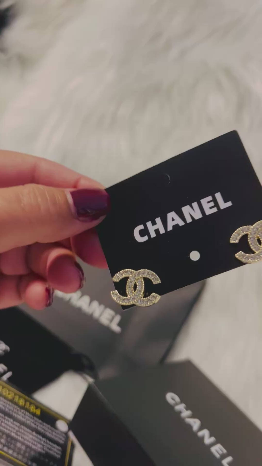 CHANEL Gold with Rhinestone Accent Stud Earrings