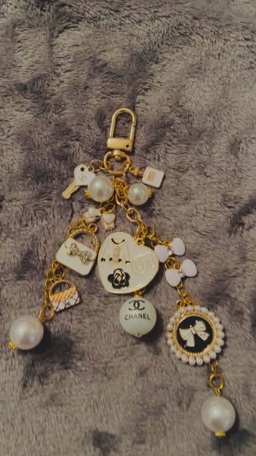 Chanel Gold & White Keychain