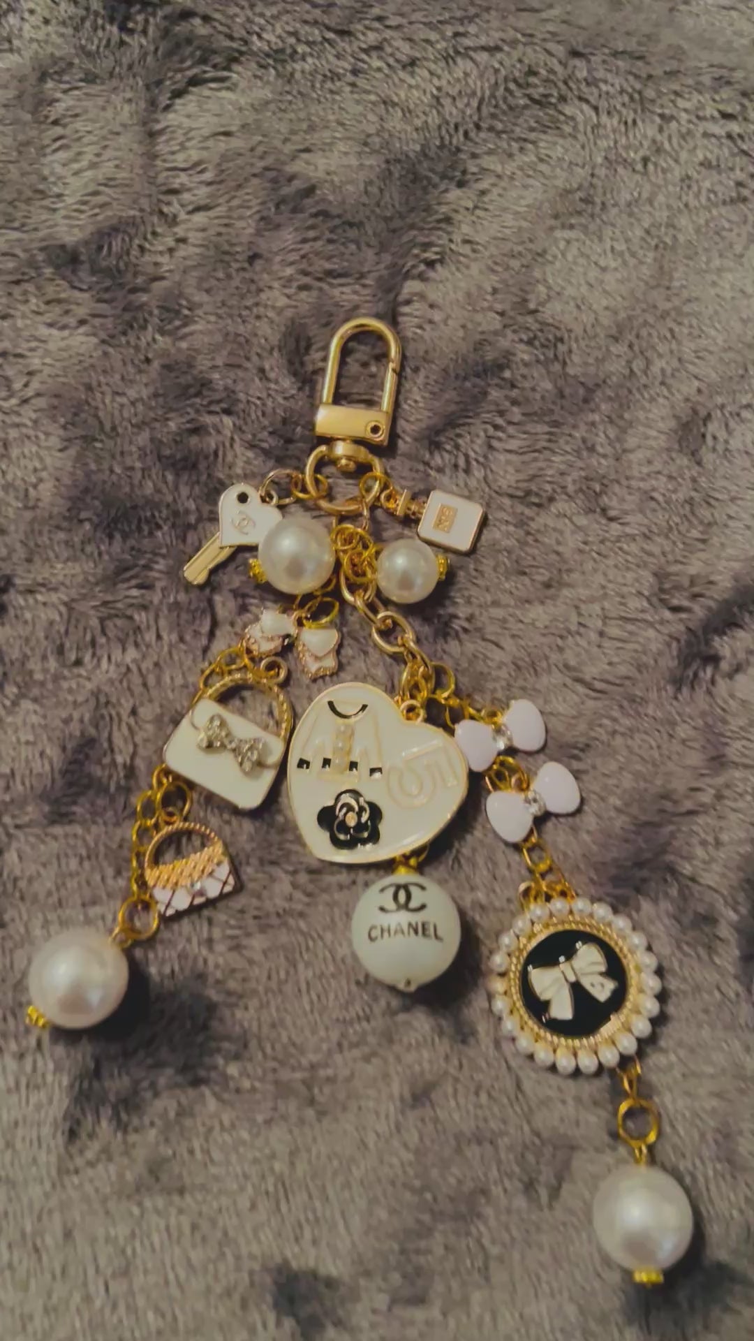 Chanel Gold & White Keychain